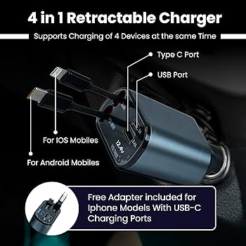 4 In 1 Super Fast Charging Voltage Display Car Charger (With Free Home Delivery)