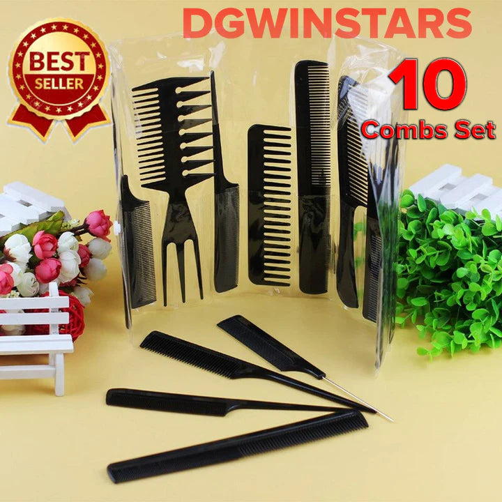 10 pieces Black Professional Combs Hair Salon Hair Styling Barbers Comb Set Kit Rat Tail Comb