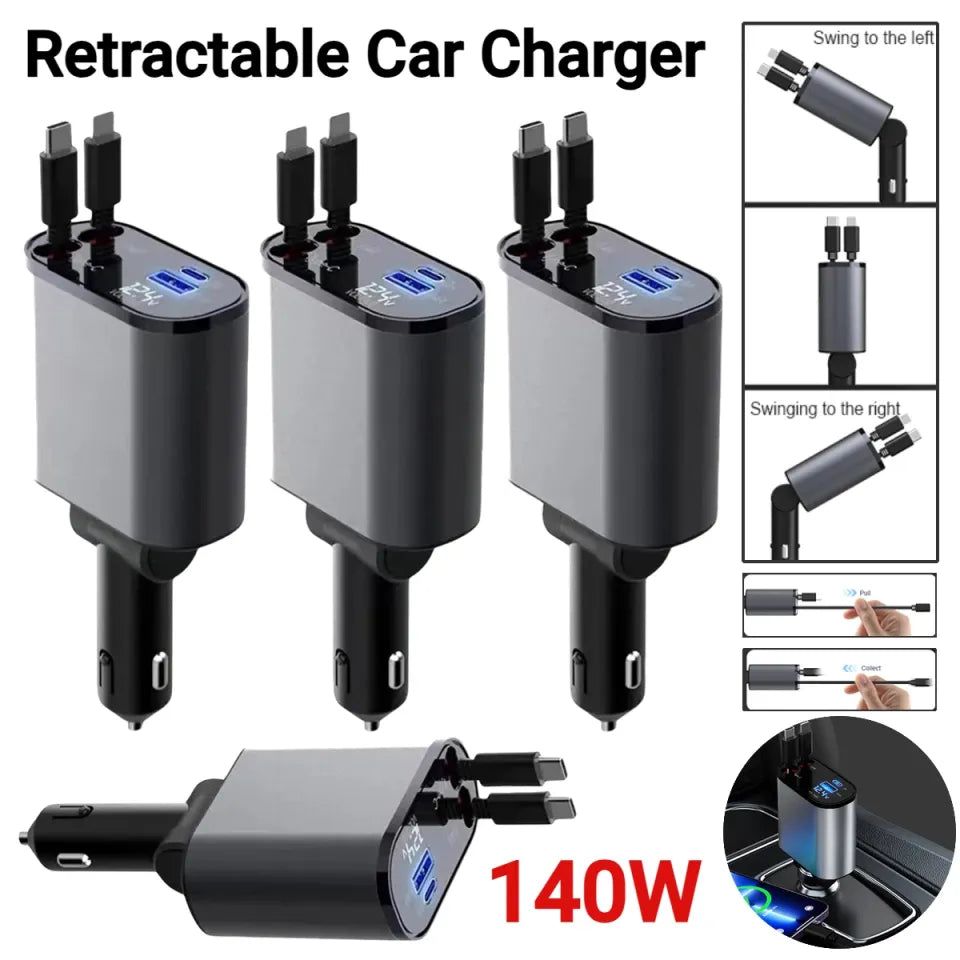 4 In 1 Super Fast Charging Voltage Display Car Charger (With Free Home Delivery)