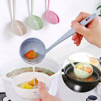 (Pack of 2) 2 In 1 Long Handle Soup Spoon Home Strainer Cooking Colander Kitchen Scoop Plastic Ladle Tableware Sifter