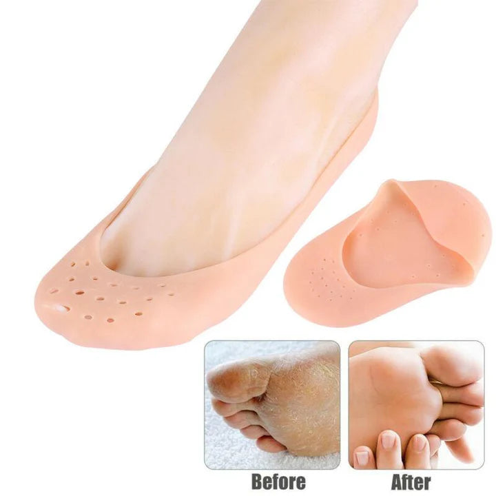 2 Pair ( 4PCS ) Anti Crack Full Length Silicone Foot Protector Moisturizing Socks for Foot-Care and Heel Cracks