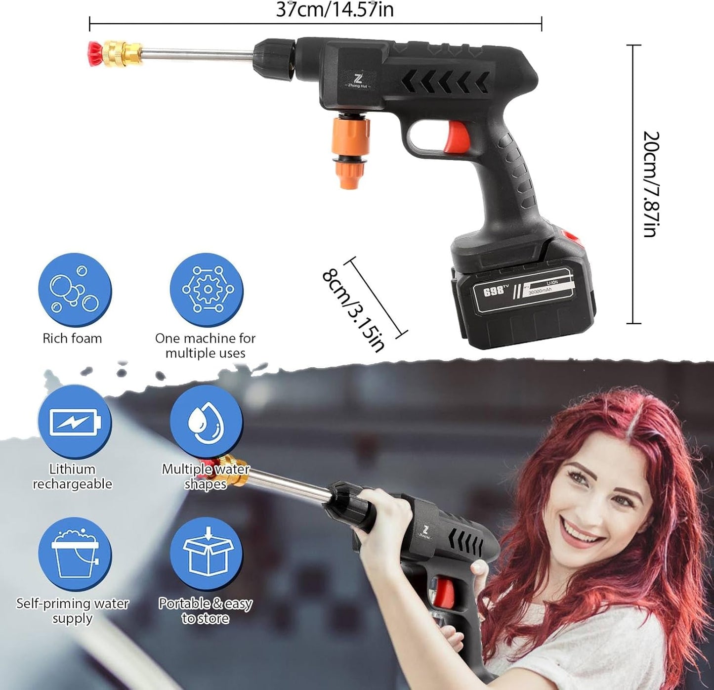 (Free Home Delivery)Rechargeable 48V Portable Car Wash Gun 💦⚡