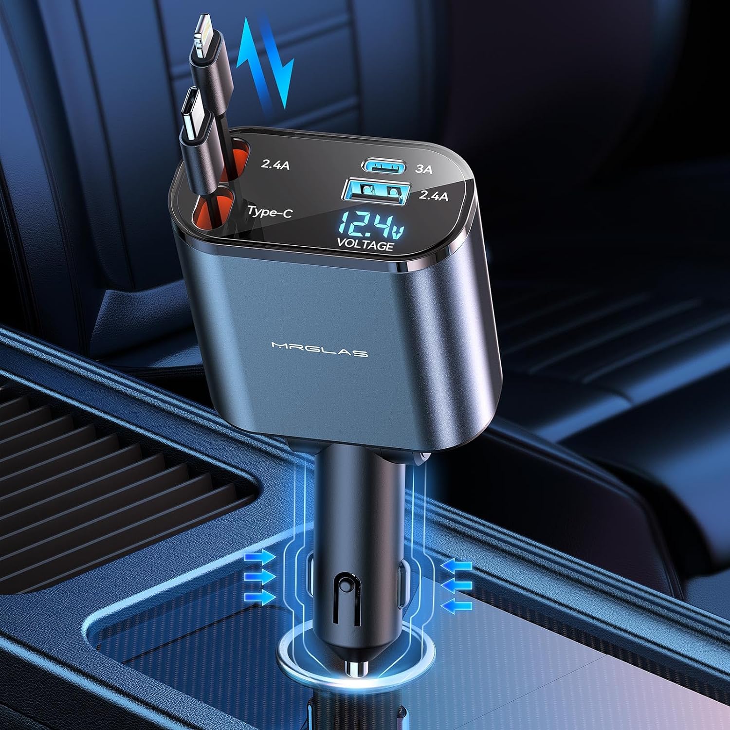 4 In 1 Super Fast Charging Voltage Display Car Charger (With Free Home Delivery)