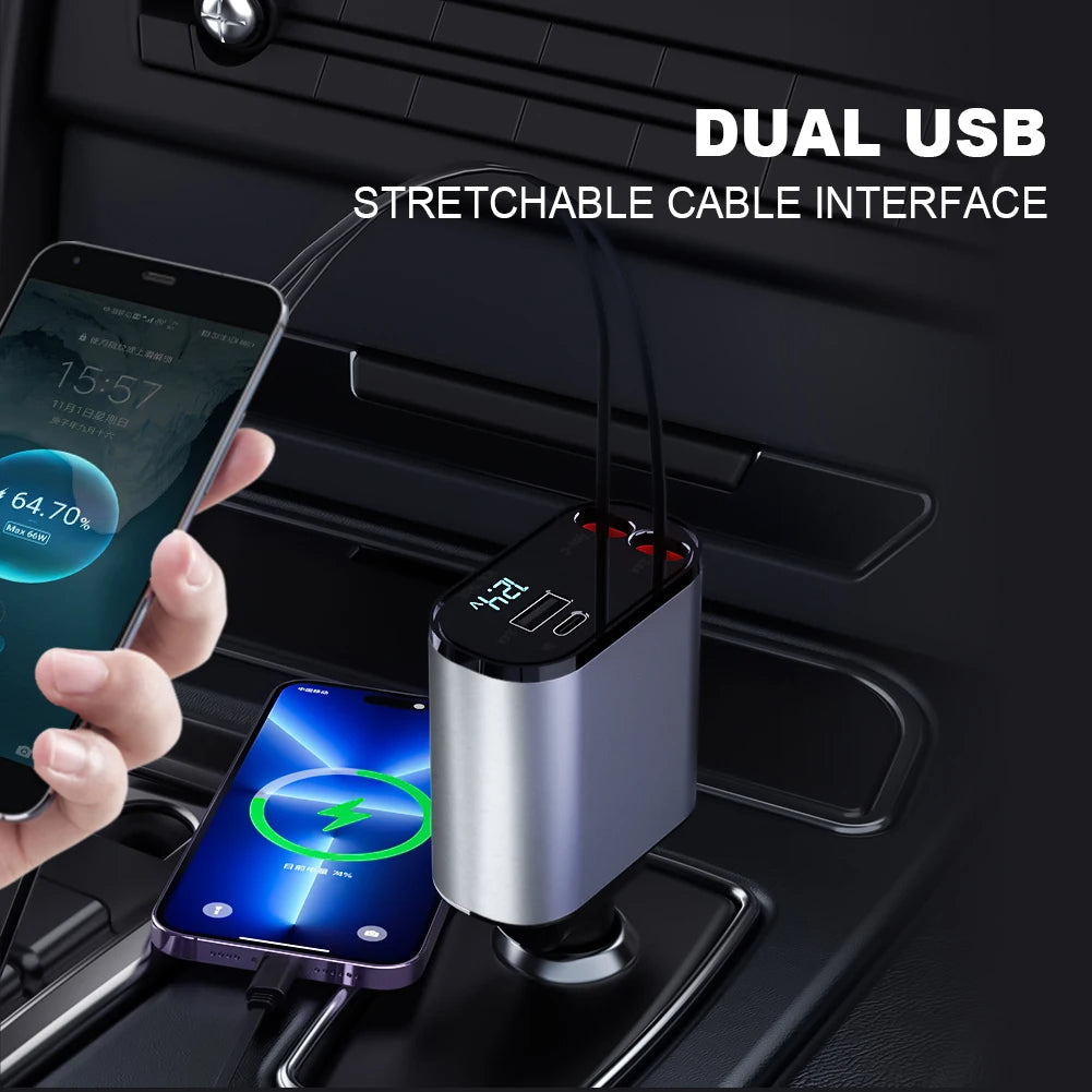 4 In 1 Super Fast Charging Voltage Display Car Charger (With Free Home Delivery)