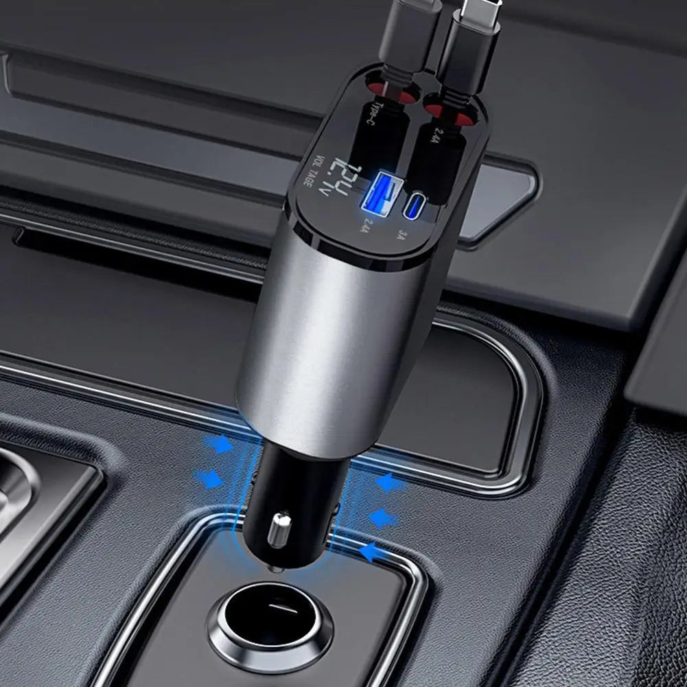 4 In 1 Super Fast Charging Voltage Display Car Charger (With Free Home Delivery)